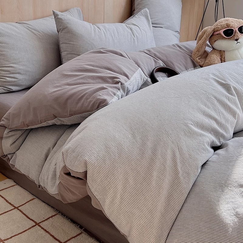 Algodón lavado de algodón Juego de cuatro piezas Algodón puro 2024 Nuevo otoño e invierno Sábana simple Funda de edredón Juego de cama de tres piezas 4