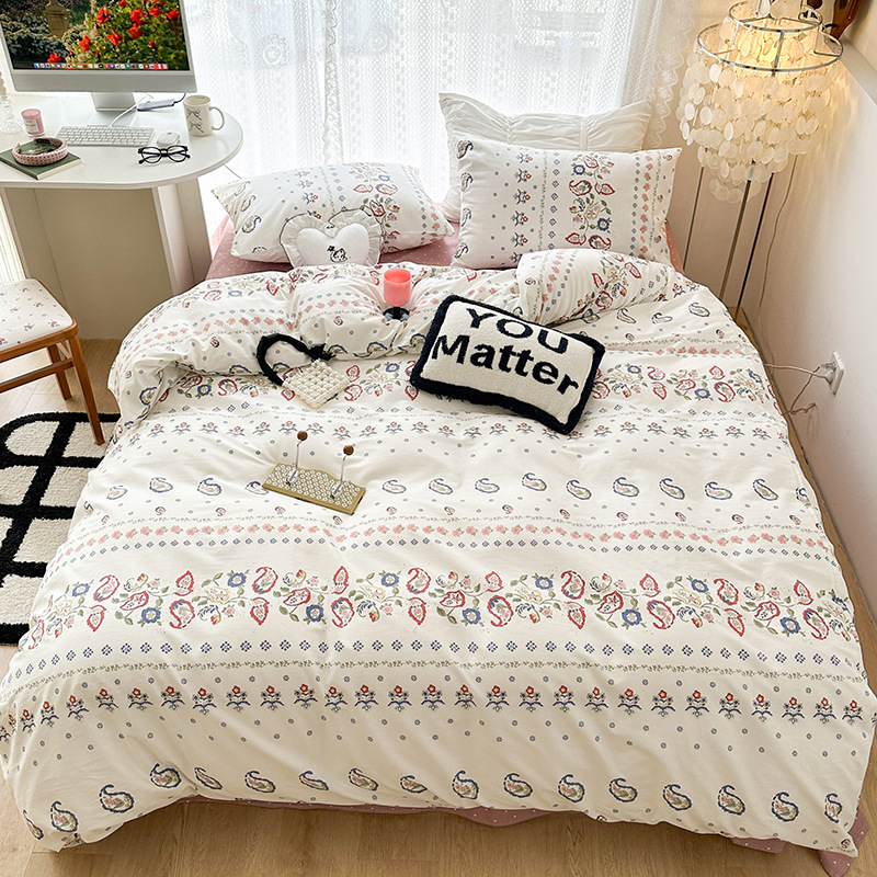 Sábana floral de algodón Juego de cuatro piezas Funda de edredón de algodón 100 Funda de almohada Juego de cama de tres piezas Se puede lavar a máquina 25 modelos domésticos