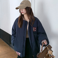 2025年提花夹克女款美式冬季复古新款设计棒球拼接宽松闺蜜装棉服