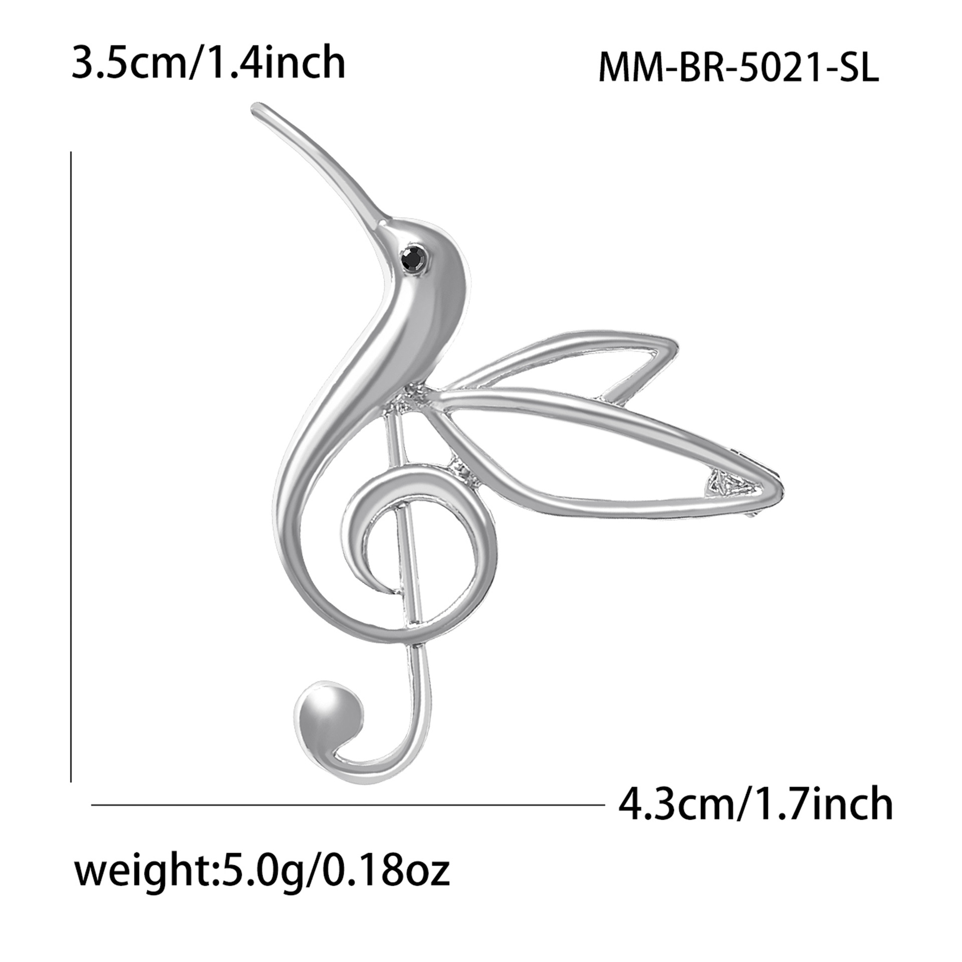 Cross-Border Hot-Selling European and American Alloy Enamel Hummingbird Musical Note Brooch Versatile Women's Suit Shawl Corsage Jewelry Pin