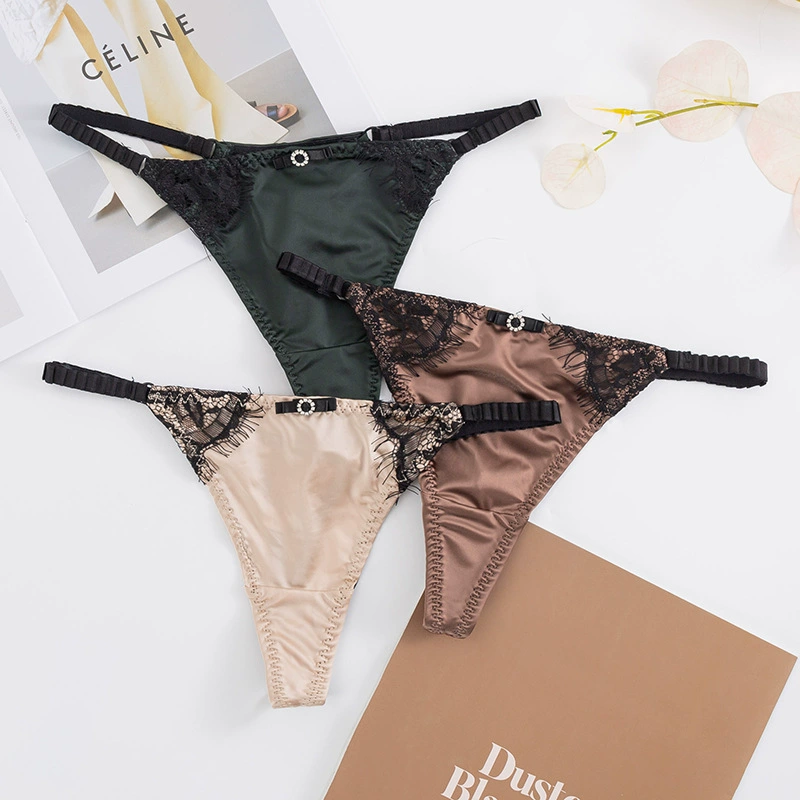 Ледяное шёлковое брифы Lace thong, без следов шва, T-образный стиль с низкой талией, One size