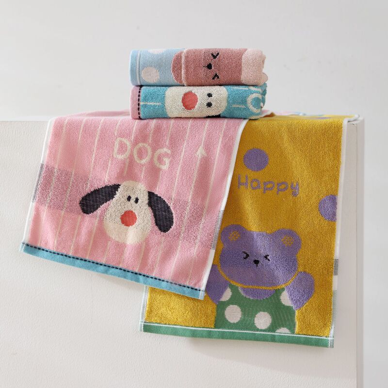 Children's towel for face washing, home use, absorbent, pure cotton, thickened, jacquard cartoon terry towel, kindergarten hand towel
