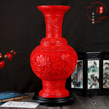 扬州漆器15寸剔红花瓶 旅游纪念品 漆器礼品 六角花瓶马蹄瓶