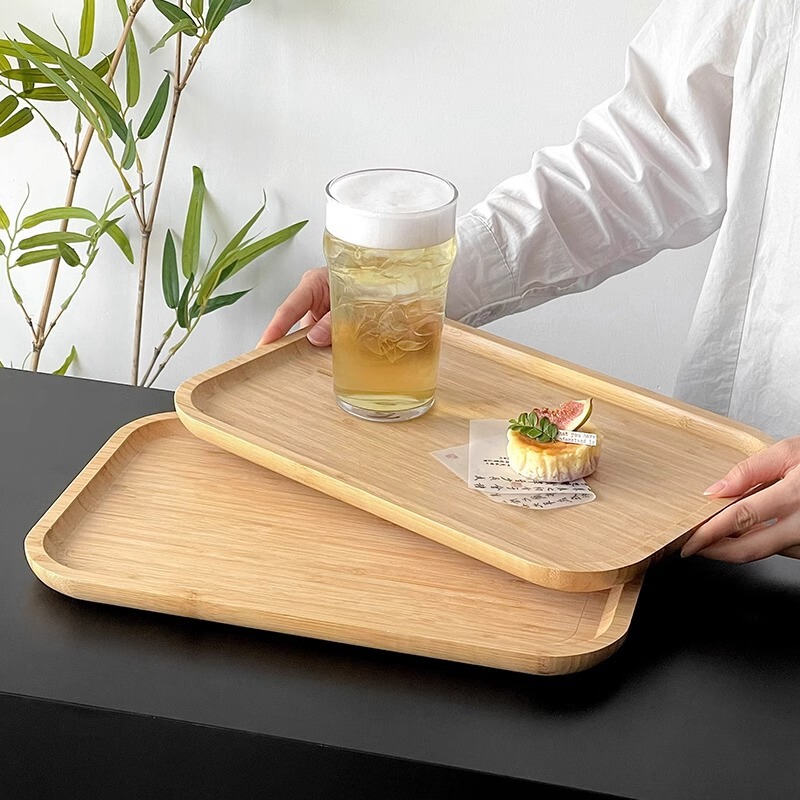 Afternoon Tea Coffee Tray Exquisite Small Tray Bamboo Walnut Rectangular Bread Cake Meal Tray