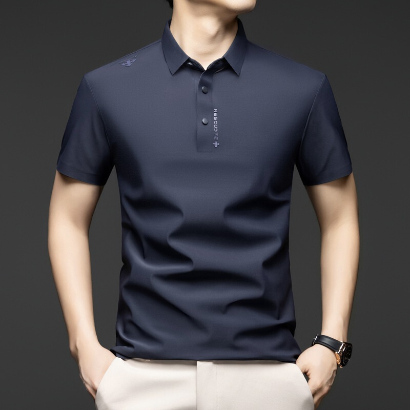 Tiktok-Style Summer Ice Silk Short-Sleeve Men's Polo Shirt, Business Casual, High-End Seamless Turn-Down Collar Quick-Dry Top for Men