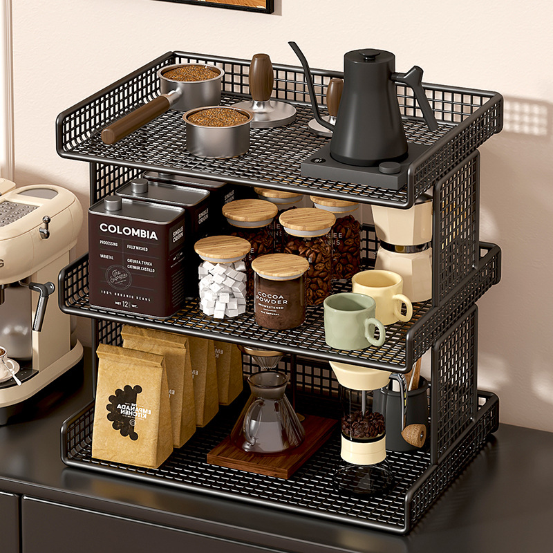 Coffee Tool Storage Rack, Side Counter Top Tea Cup and Tea Set Storage Rack, Bar Counter Coffee Utensil Placement Rack