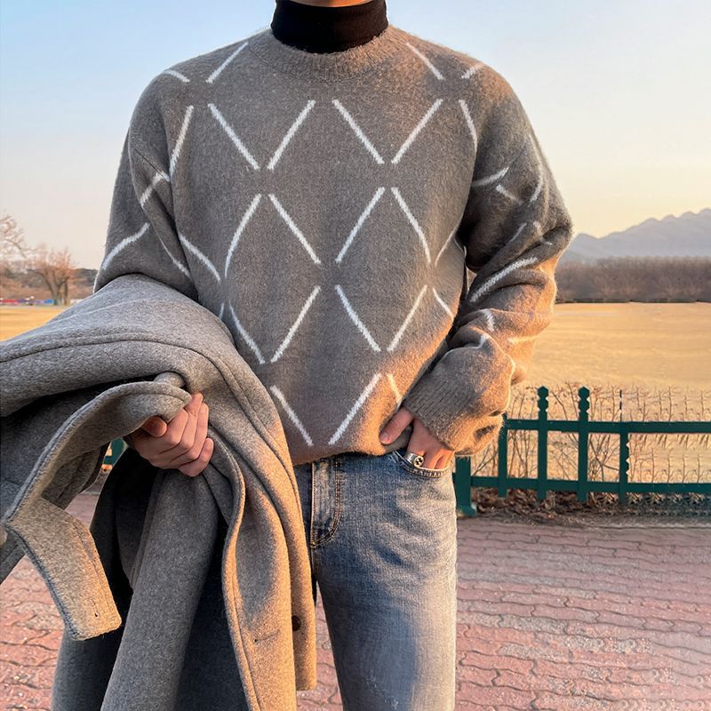 [Clearance] Myq Mohair Sweater for Men, Autumn/Winter Korean Style, Loose Fit, Trendy, Thick, Lazy Pullover, Crew Neck