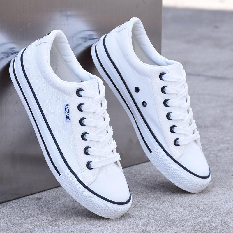 Spring and Summer White Canvas Shoes for Men and Women, Korean Style Casual Shoes, Low-Cut Flat Cloth Shoes, Student Sneakers, Youth Trendy Shoes