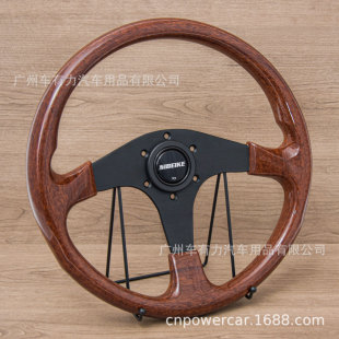 Factory Direct Sales General Automotive 14inch Imitation Wood Steering Wheel Flat Retro Competitive Modified Steering Wheel