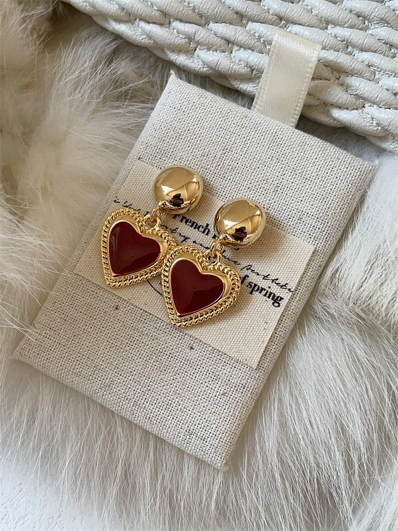 1 Pair Quantity 1 Pair Elegant Heart Shape Enamel Copper Drop Earrings