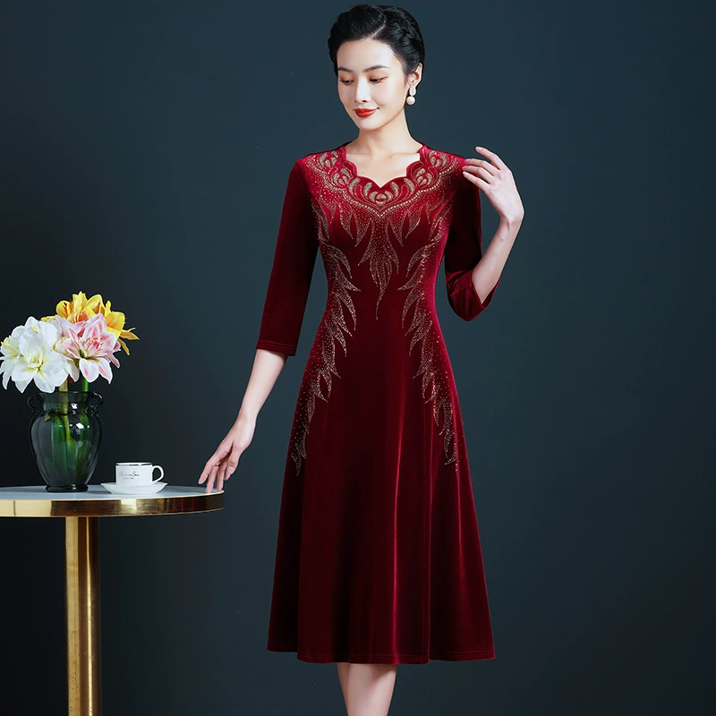 Вечернее платье платье высокого класса свадебный банкет невесты мама свадьба благородный брак красный молодой высококлассный зимний наряд