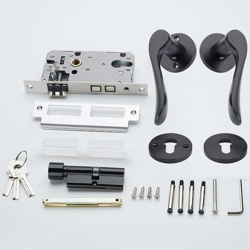 Cerradura de la puerta del hogar Universal split Lock interior dormitorio anticuado cerradura de la puerta manija de la puerta Negro