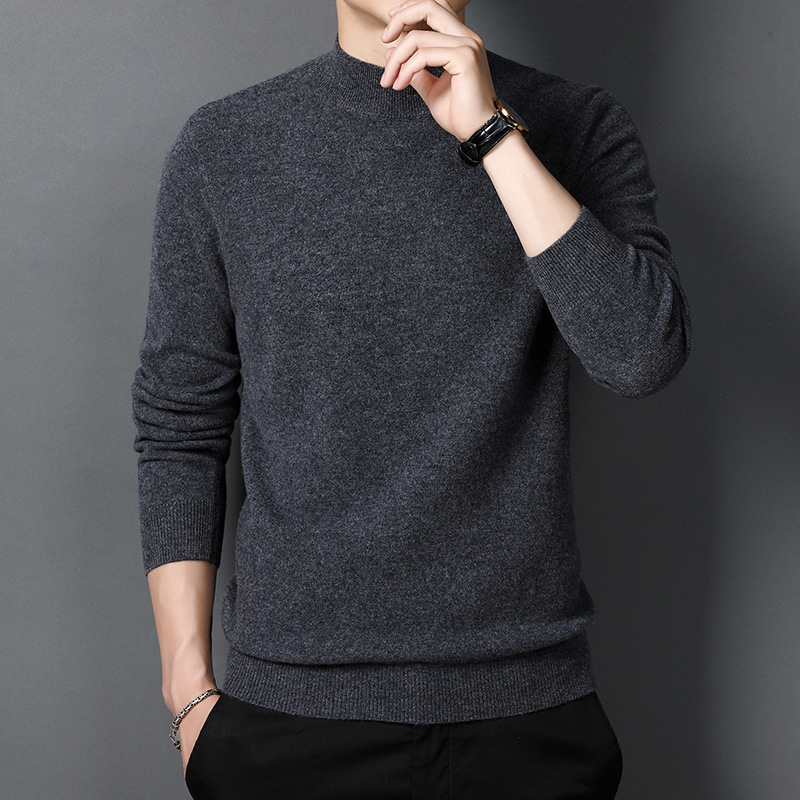 Half-Turtleneck Sweater for Men 2023 Spring and Autumn New Style for Young and Middle-Aged Men, Simple Casual Solid Color Men's Wool Sweater, One Piece Wholesale