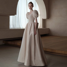法式輕婚紗新娘2022新款氣質簡約高級公主風出門紗高端輕奢晚禮服