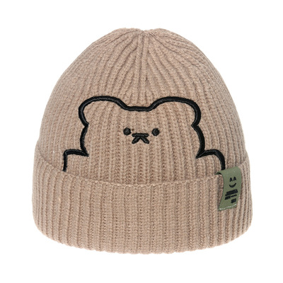 日系毛线帽减龄韩版休闲保暖帽学生贴布小熊卡通冬款针织帽女可爱