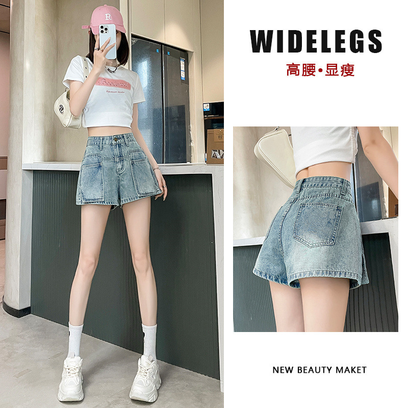 Vintage Denim Shorts for Women, Summer 2026 New Design with Large Pockets, Petite A-Line Workwear Hot Pants