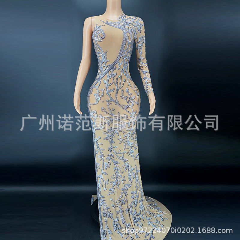 High Split Crystal Decal Ball Evening and Cocktail Dress Mermaid Single Shoulder High Evening Dress Fashion