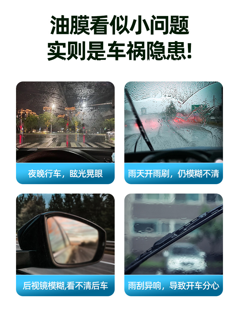 Car Glass Oil Film Remover, Powerful Concentrated Car Glass Cleaner for Front Windshield