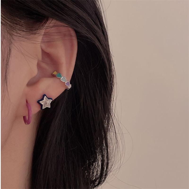 1 Pair Simple Style Commute Star Bear Heart Shape Enamel Inlay Copper Rhinestones Earrings display picture 3