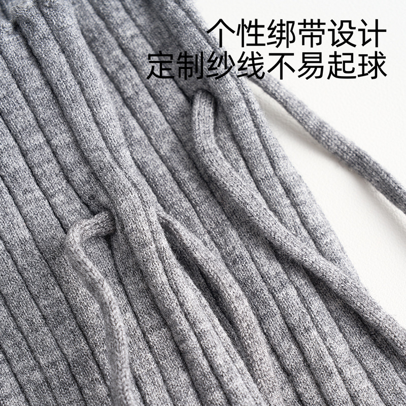 2025早秋新款纽扣绑带护膝显瘦堆堆腿套个性百搭竖条羊毛过膝袜套|undefined