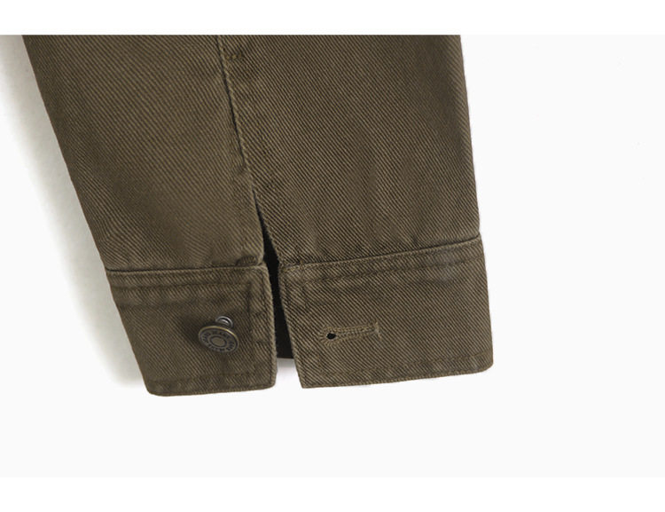 Áo khoác denim ngắn dáng rộng cổ polo cho nữ, dài tay, phong cách giản dị — Áo khoác bò dài tay, Màu nâu (trà nâu), màu xanh chi tiết 43