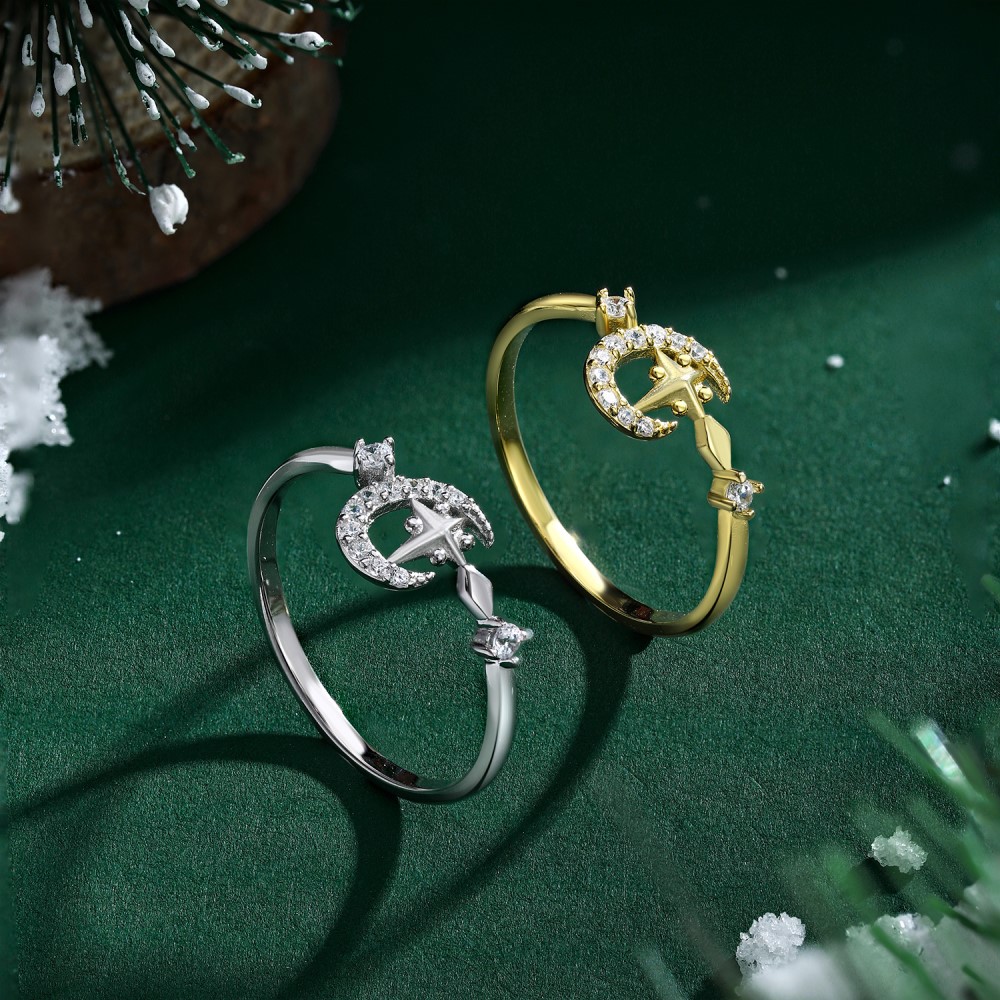 Fashion Moon Sterling Silver Inlay Zircon Rings