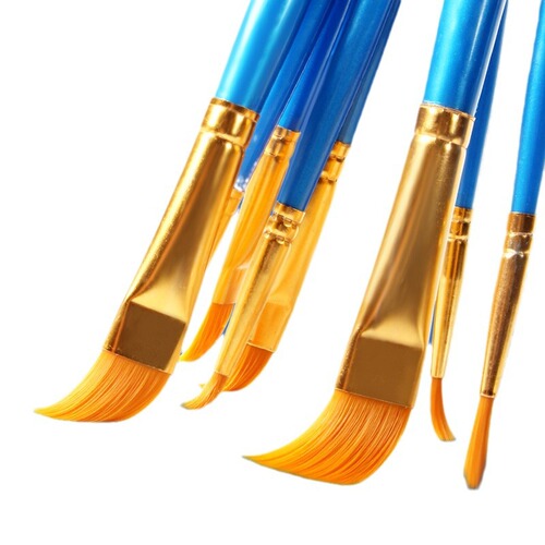 Cross-border hot sale 10 pieces plastic blue oil paint brush set children's painting watercolor hand-painted art oil painting brush