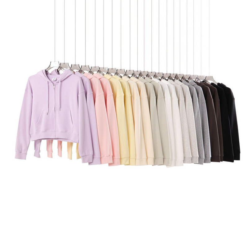 Trendy Brand 330g Heavyweight Large Terry Short Zip-Up Hoodie for Women, Simple and Versatile High-Neck Sweatshirt Jacket for Autumn