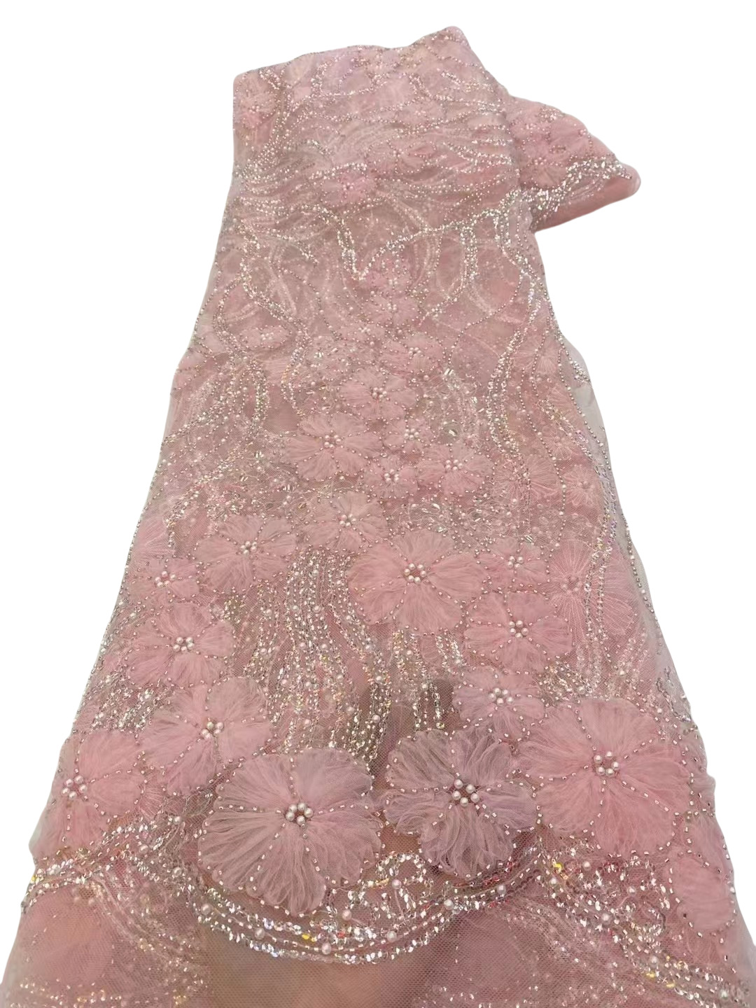 Fábrica de flores en stock bordadas perlas bordadas esquinillas de perlas bordadas de moda pequeña fresca vestido vestido de boda tela