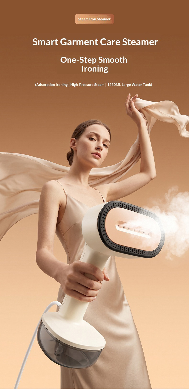 Adhesive Hanging Garment Steamer, Two-Level Suction, Dry and Wet