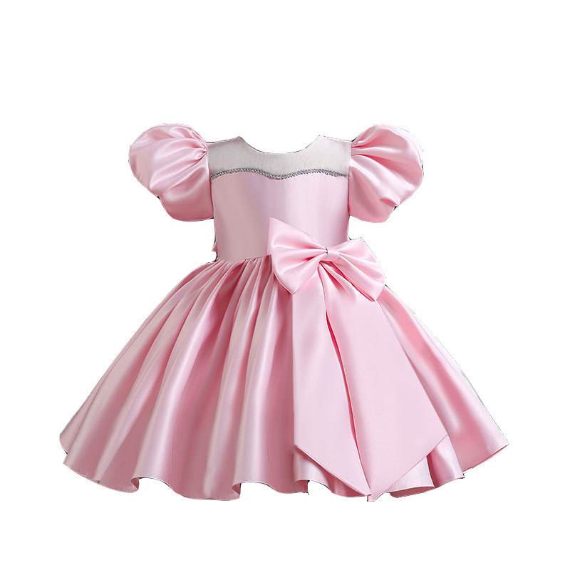 Vestido de cetim para menina estilo coreano com laço_voghion.com