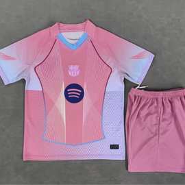 2526巴萨新款赛前训练服粉蓝特球迷版大人童装套装球衣19号亚马尔
