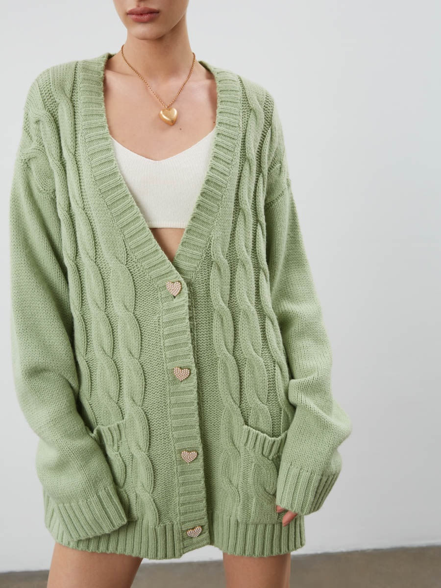 Solid Color Loose Mid-Length Knitted Cardigan NSJXW105070