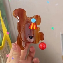小红书同款马戏团小熊醋酸质感中号抓夹bm风半抓发可爱气质发夹夏