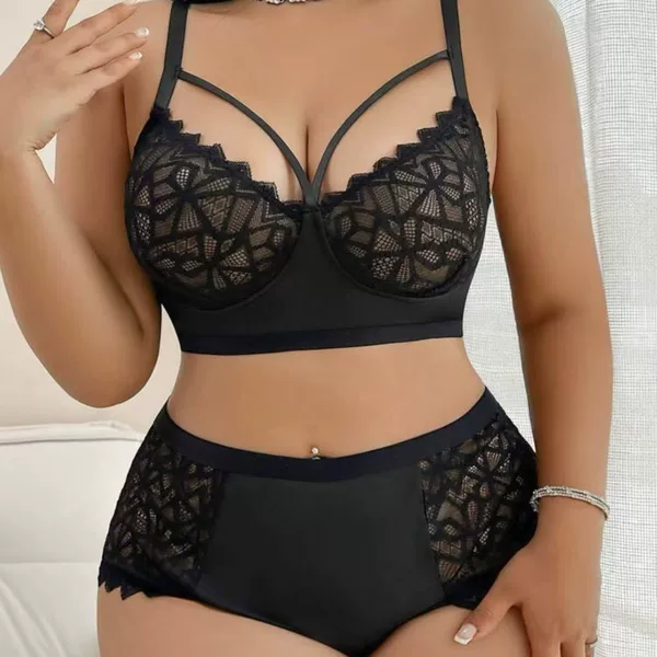Cross-Border European and American Foreign Trade Sexy Plus-Size Lingerie Lace Patchwork Bra and Shorts Two-Piece Set