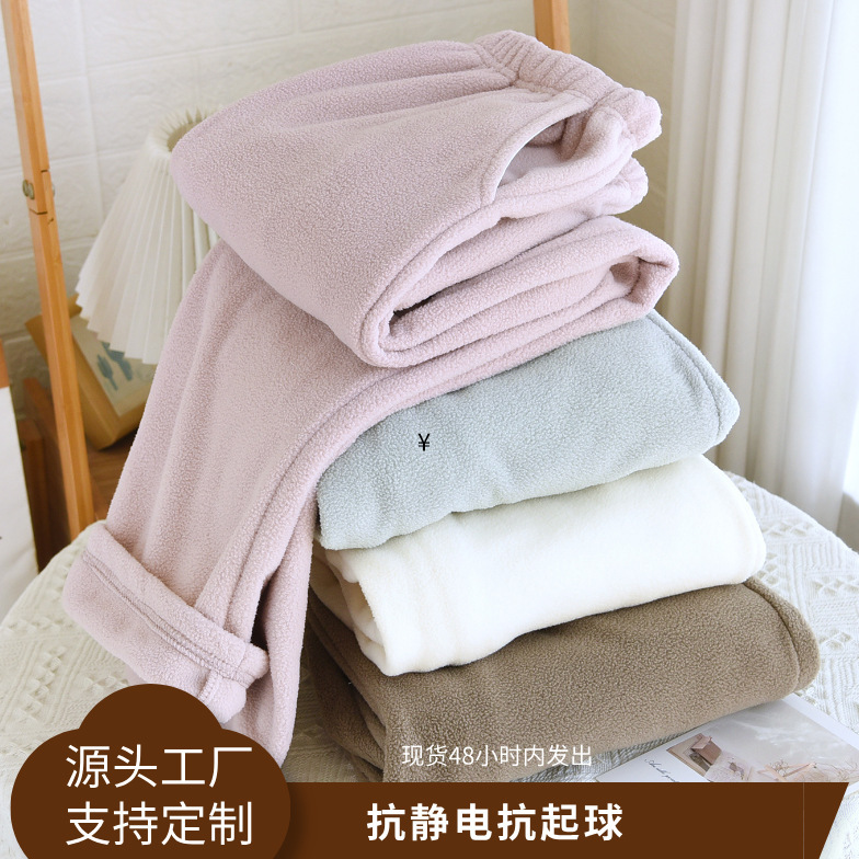 Couple's Thick Autumn and Winter Fleece-Lined Pajama Pants with Pockets, Coral Fleece Warm Home Pants for Men and Women