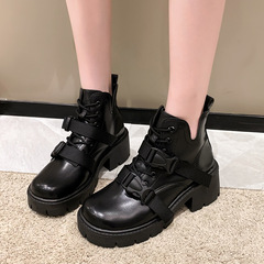 黑色马丁靴女2025秋冬新款厚底粗跟英伦风短靴甜酷小个子短筒靴