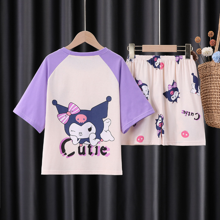 Pijamas infantiles niñas de manga corta verano delgado dibujos animados yu Gui perros niñas de niños mayores set de ropa de bebé