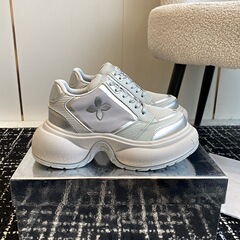 SMFK 厚底ウェーブパターン ダッドシューズ クロスフラワー レースアップ シルバーメッシュ 通気性アップ プラットフォームシューズ 多用途 スポーツカジュアル
