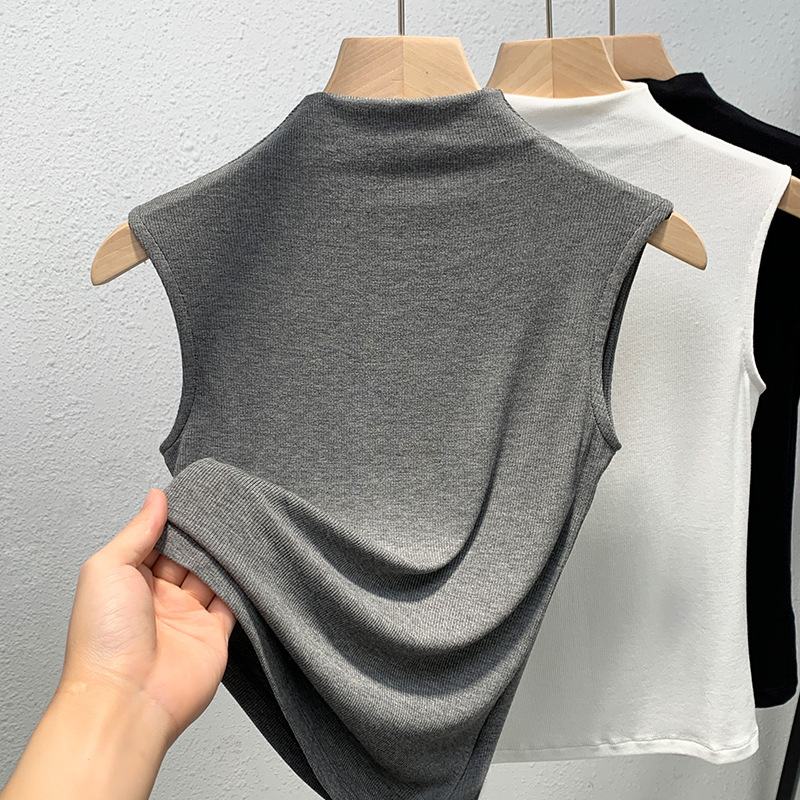 Threaded Vest Women's Inner 2025 New Style Elegant Half-high Collar Thin Base Shirt Slim-fit Sleeveless Waistcoat