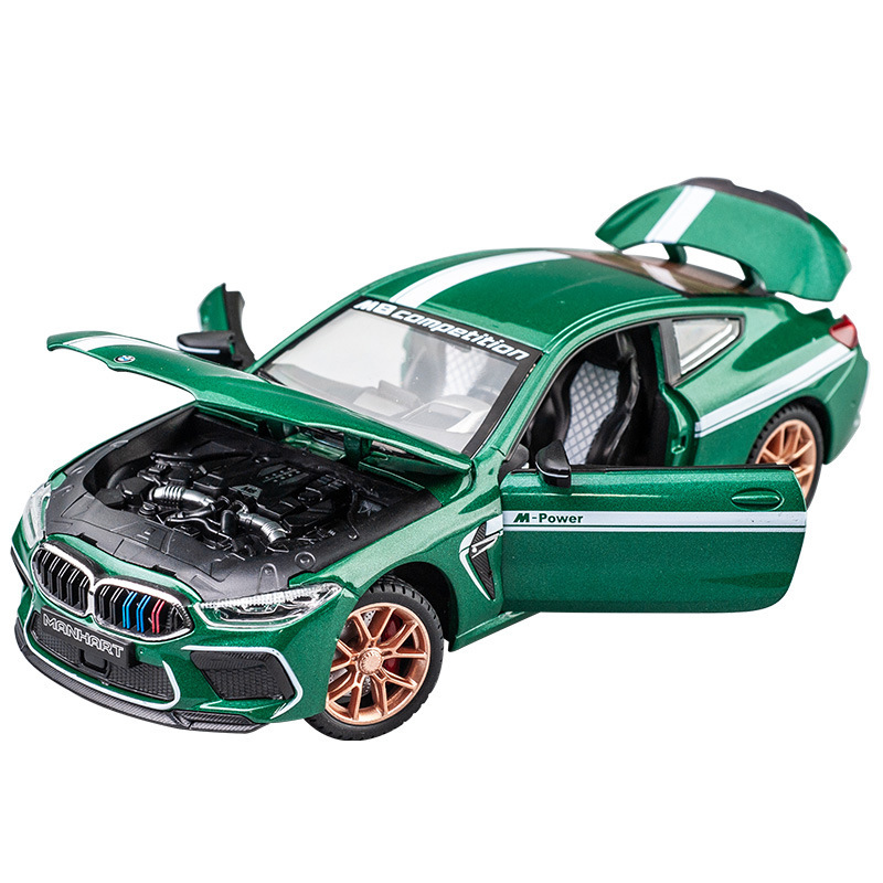 Jianyuan modelo de coche de aleación 1:24 BMW M8 versión trueno coche deportivo Tire hacia atrás sonido y luz coche de juguete modelo de música adornos