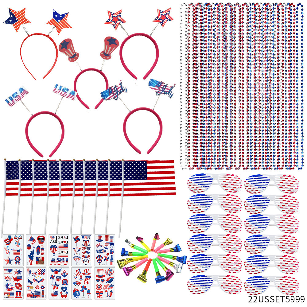 Gafas del Día de la Independencia de los Estados Unidos Diadema de carnaval Diadema Diadema Pendientes Pestañas postizas Gafas de bandera