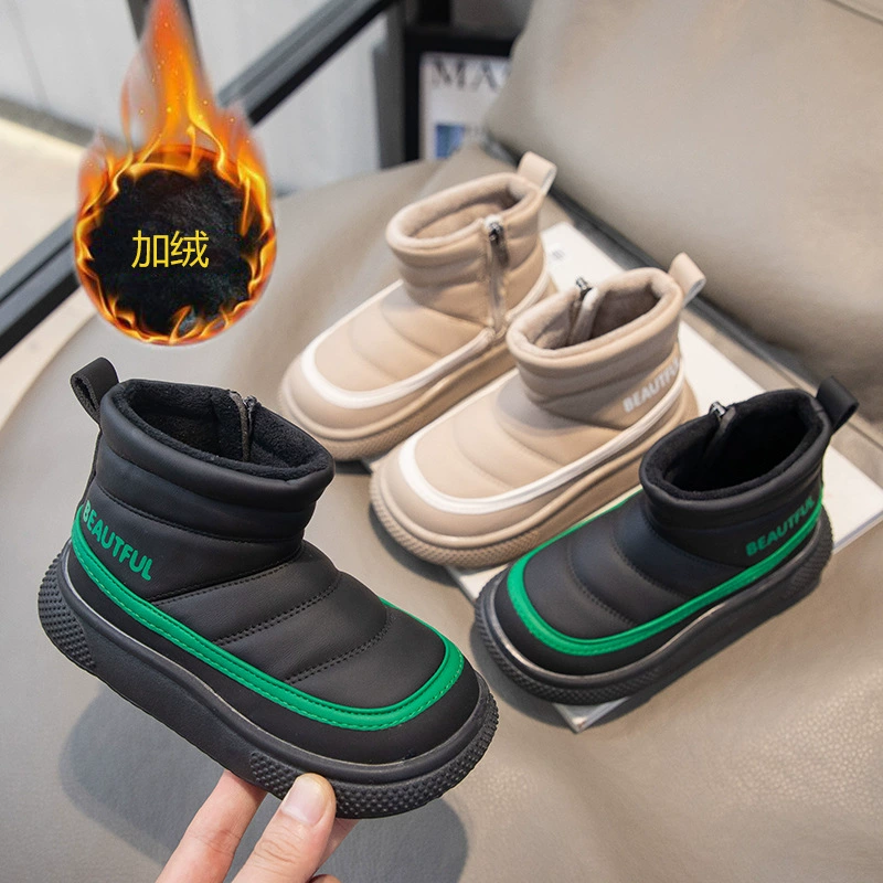 Корейские милые хлебные хлопчатобумажные сапоги 2024 зимние новые детские снегоступы для мальчиков