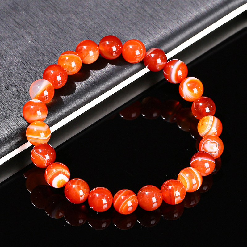jingzhou jewelry optimized red stripe agate bracelet stripe sardonyx agate fashion all-match round beads bracelet wholesale