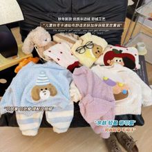 2025年冬新儿童半边绒睡衣秋冬新款男童女孩保暖软糯家居服套装