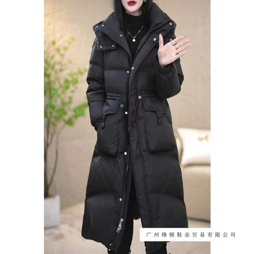 High-End down Jacket Women's Mid-Length 2025 New Four-Season Over-The-Knee Slim Fit Four-Season Warm White Duck down Hooded Jacket
