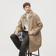2024新款日系复古翻领风衣男中长款宽松外套纯棉大衣包邮代发凰沙