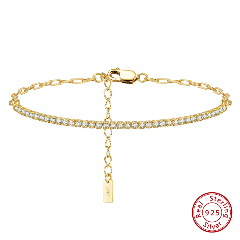Huancai Carefully Selected S925 Sterling Silver Bracelet with 4A Zirconia Diamond Jewelry, Adjustable Cross Chain, Factory Direct Sales