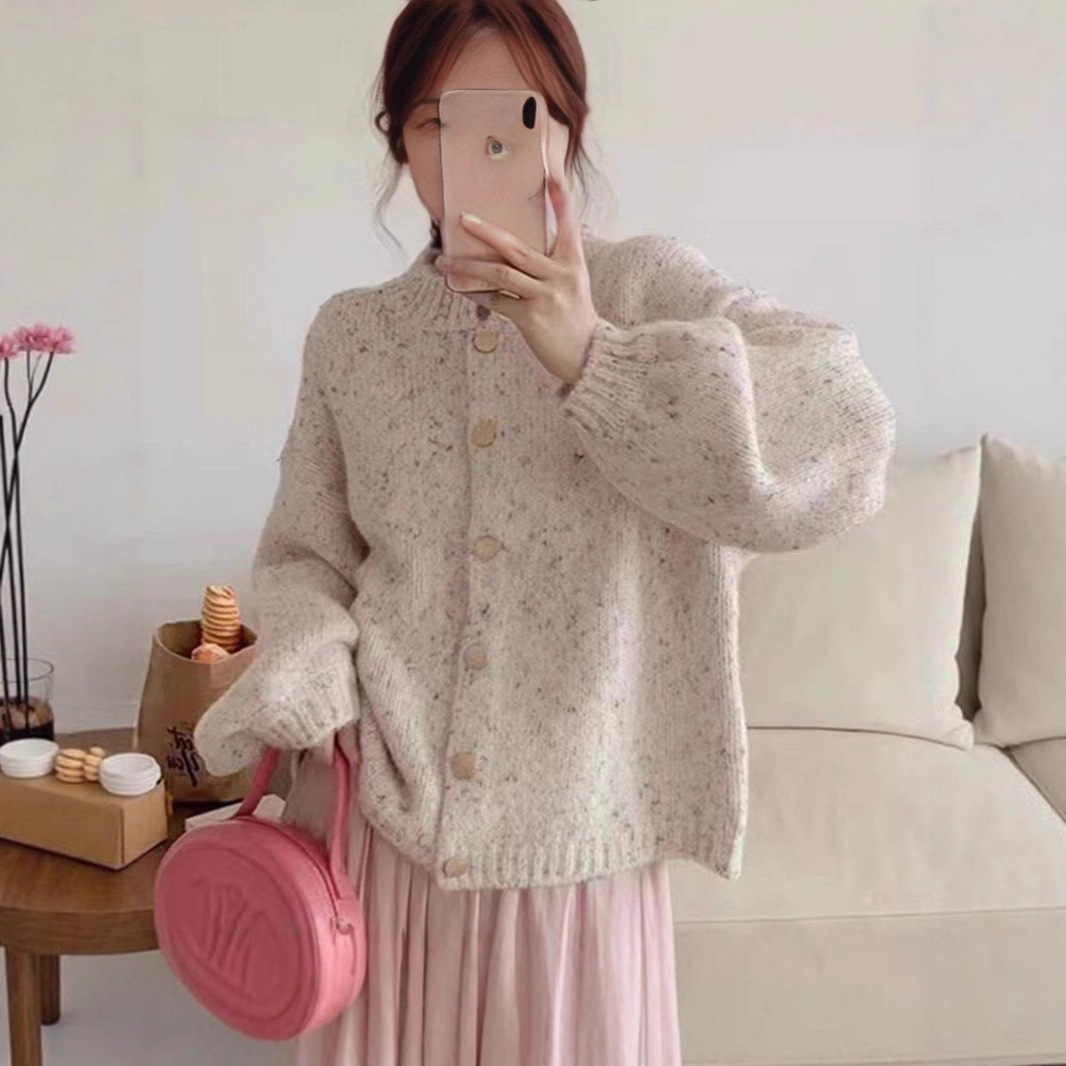 여성 라운드넥 루즈핏 보카시 니트 가디건 벌룬소매 데일리