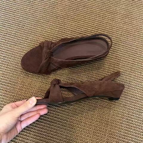 シープスキンバージョン~新しい多用途レトロブラウンツイストオープントゥサンダル女性用つや消しローヒール気質ローマンシューズ|undefined